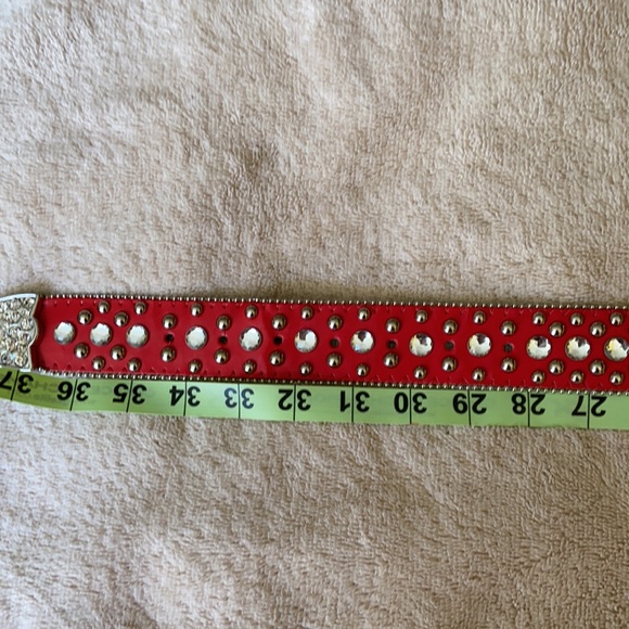 Red Leather & Crystal Cow Girl Belt - Picture 3 of 13